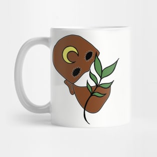 Surreal Black Eyed Plant Person with Crescent Moon Face Tattoo - Dark Skin Mug